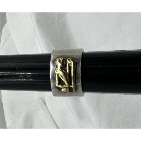 Ilias Lalaounis Sterling & 21k Yellow Gold Emblem Band Pinky Ring Size 4.5-5 - Picture 5 of 8